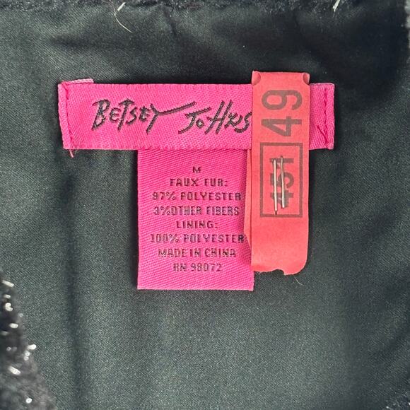 Betsey Johnson Silver Sparkle Black Faux Fur Glam Vest w/ Pockets Size MED - Picture 2 of 10